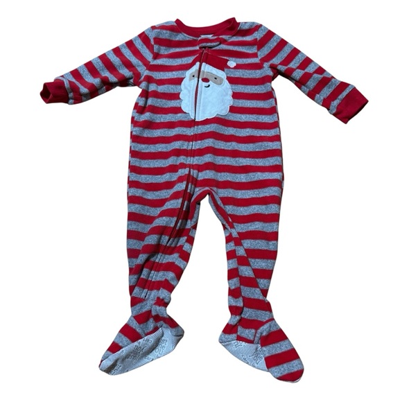 Carter’s Santa Fleece Footed Pajama Striped Christmas Sleeper Baby Boy 12M - Picture 1 of 5
